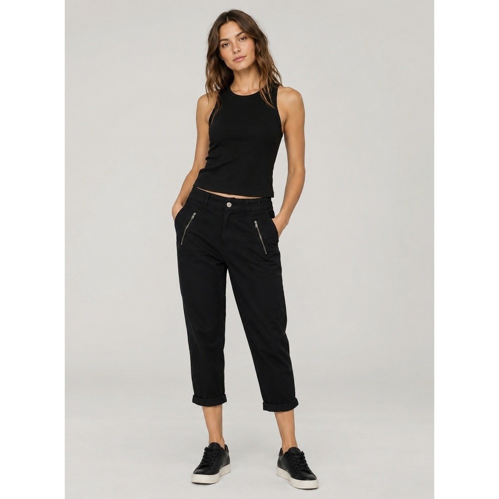 Banana Republic Sloan Trouser Pants Womens 12 Black Viscose Cotton Zip Pockets